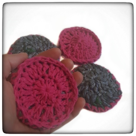 Handmade Plarn Plastic Yarn Cotton Dish Scrubbers - Picture 1 of 7